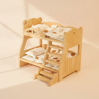 Doll Bed with Stairs Rounded Corners Dollhouse Bunk Bed Furniture for Young Children, Pretend Play