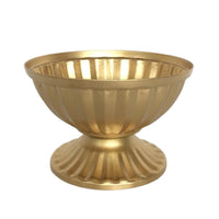 Vintage-Style Metal Vase with Ribbed Exterior Classic Metal Pedestal Vase Compact Urn Stable for Centerpiece