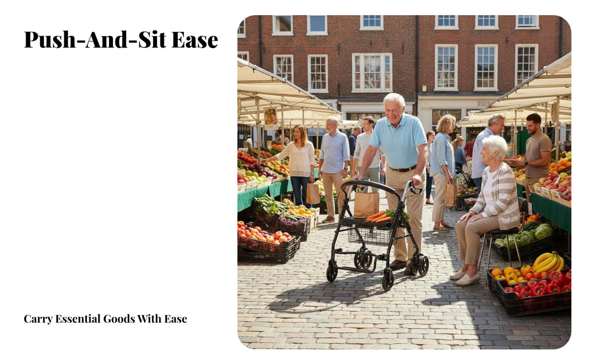 Ergonomic Hand Brakes Elderly Shopping Cart Shock Absorbing Wheels Rollator Mobility Aid with Seat Heavy Duty Mobility Aid with Seat Height Adjustable for Seniors, Disabled Indivi Double S, Adults, Outdoor Use, Daily Walks, Travel, Home