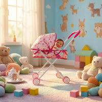 Foldable Doll strollers Metal Frame Baby Doll Pram Wheeled Children's Toy