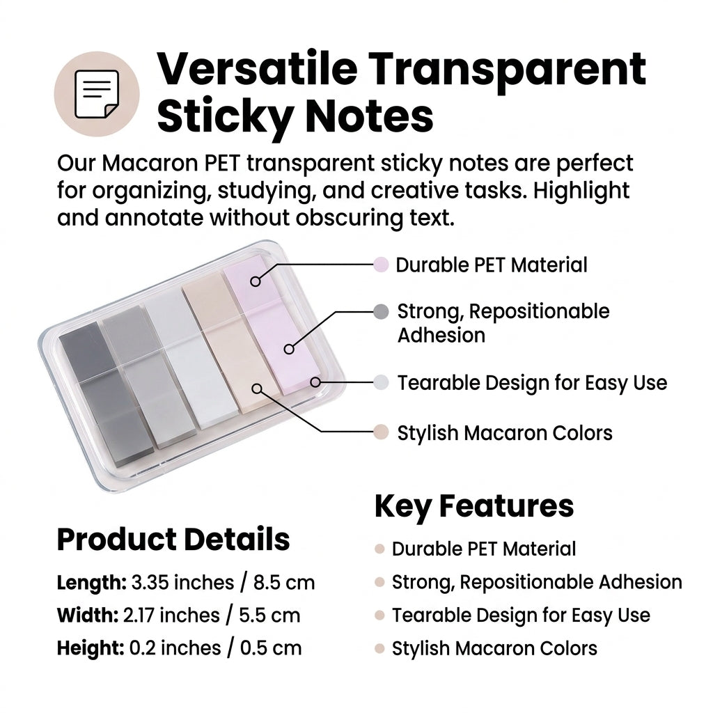 100pcs Translucent PET Sticky Notes for Books, Writable Removable Index Flags for Planners Studying, See Through Bookmark Tabs Office Use