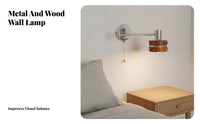 Retro Design Pull Chain Wall Sconce Solid Wood Accent Pull Chain Wall Light Mid-Century-Century Modern Design Wooden Bedside Light Easy Installation for Hotel Owners, Homeowners, Students, Bedroom, Guest Room, Home Deactivate Ice