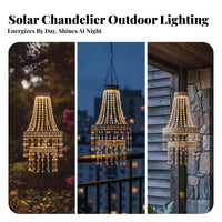Waterproof Beaded Tassel Pendant Light Automatic Dusk to Dawn Chandelier Style Solar Light Frost-Proof Solar Chandelier Weather Resistant