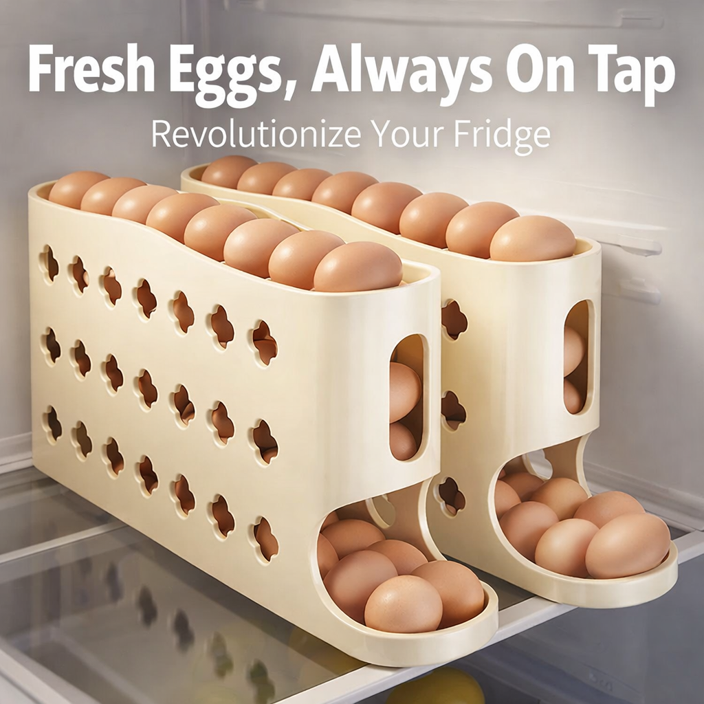 Holder for Fridge with Automatic Dispenser, Stackable Egg Storage Container for Small Kitchen Countertop, 18 Egg Holders Organizer Bin for Families