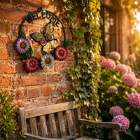 Floral Butterfly Wall Plaque Iron Crafted Metal Welcome Wall Decor 3D Layered Floral Butterfly Sign for Patio