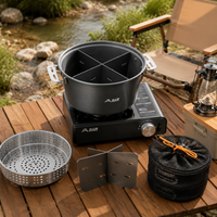 Aluminum Alloy Cookware Set, 57 Pieces, Dark Gray, Camping Pot Set, Includes Storage Bag, Compatible with Gas Stoves