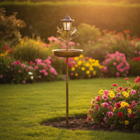 Garden Stake Bird Bath Outdoor Bird Bath with Lantern Decorative for Gardeners, Flower Beds, Backyard, Patio
