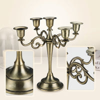 Five-Arm Candelabra Polished Metal 5-Arm Candelabra Candlestick Holder with Five Cups Scrollwork Table Centerpiece Tabletop