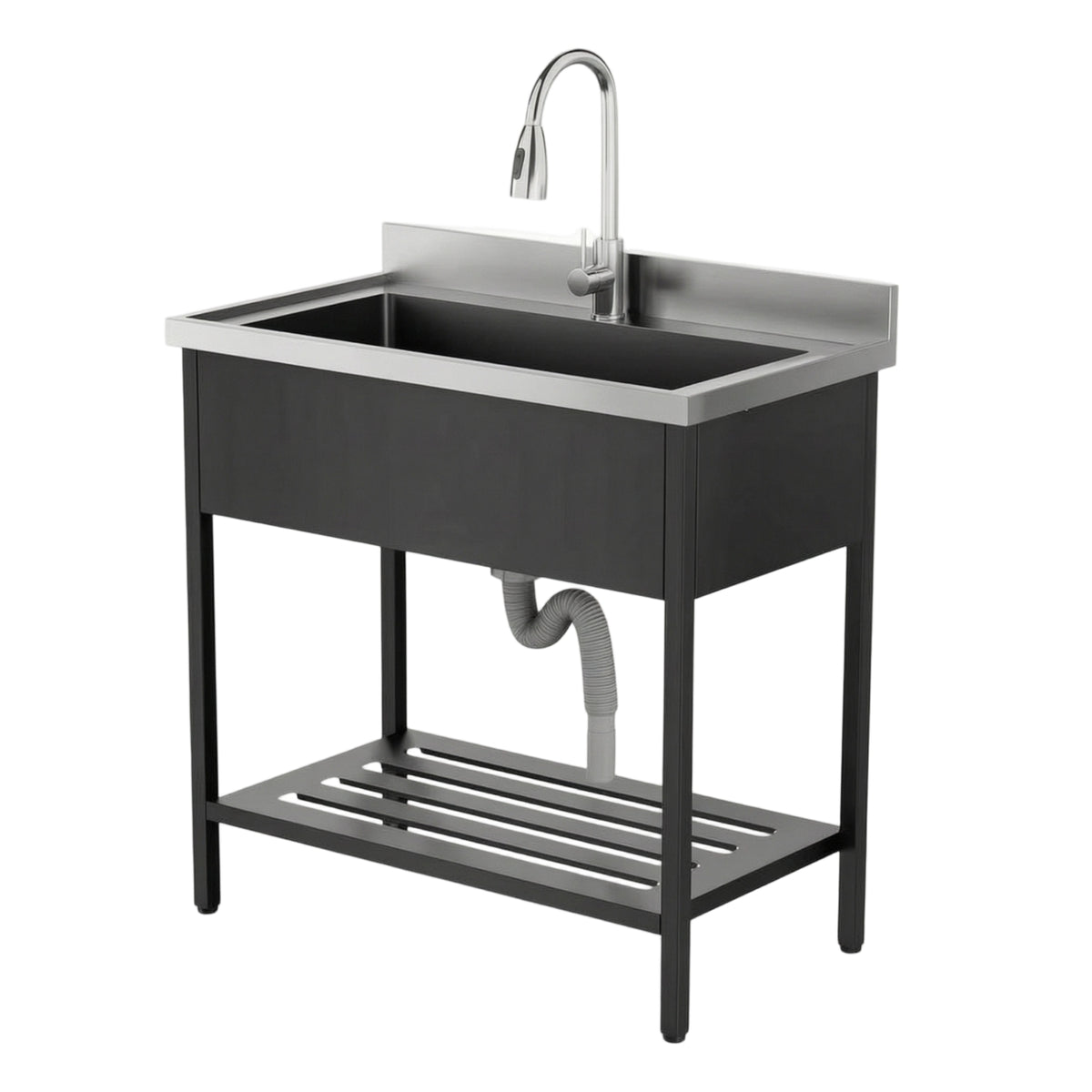 Utility Sink with Bottom Shelf Single Basin Utility Sink with Faucet Heavy Duty Easy to Clean for Homeowners, Patio, Backyard