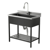 Utility Sink with Bottom Shelf Single Basin Utility Sink with Faucet Heavy Duty Easy to Clean for Homeowners, Patio, Backyard