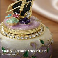 Enameled Finish Violin Jewelry Box Rhinestone Accents Violin Themed Jewelry Box Vintage Design for Music Lovers, Women