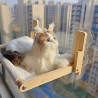 Window Perch Cat Hammock with Solid Wood Frame, Rectangular Window Cat Bed for Large Indoor Cats, Strong Suction Cup Cat Perch Space Saving Bed