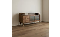 Sturdy Build Black Walnut Sideboard Adjustable Shelves Buffet Cabinet Spacious Top Walnut Storage Cabinet S-Shaped Curve Design for Entryway