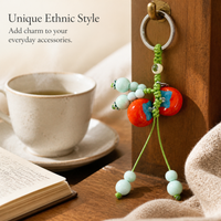 Jingdezhen Ceramic Gourd Keychain Ethnic Style Woven Bag Charm