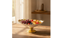 Scalloped Ceramic Fruit Bowl with Pedestal Shallow Footed Bowl Wide Decorative for Tabletop, Dining Table