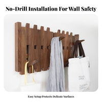 Punch-Effortless Installation Piano Key Coat Rack Easy to Install Wall-Mounted Coat Hanger Foldable Hooks Wooden Flip down Hook Rack Functional Decor for Renters, Homeowners, Families, Entryway, Hallway, Bedroom, Living Room