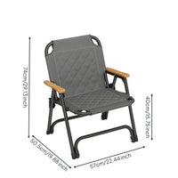 Quilted Kermit Chair Low-Height Folding Chair with Wooden Armrests Stable Furniture Sturdy for Fishing