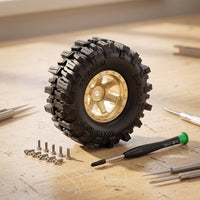 4 Pieces RC Crawler Wheel and Tire Set 1/30 Scale RC Crawler Tires with Brass Hubs Wheel and Tire Set All-Terrain Wheels Deep