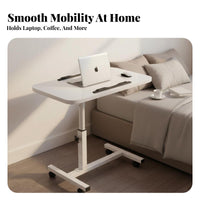 Multi-Functional Adjustable Height Side Table Space-Saving Design Rolling Bedside Table Sturdy Construction Mobile Laptop Desk Easy Assembly for Telecommute Workers, Work from Home Professionals, Students, Bedroom, Living Room, Small Areas