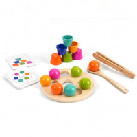 Educational Wooden Sorting Toy with Cups Rainbow Color Sorting Toy Toddler Wooden Matching Game for Homeschool