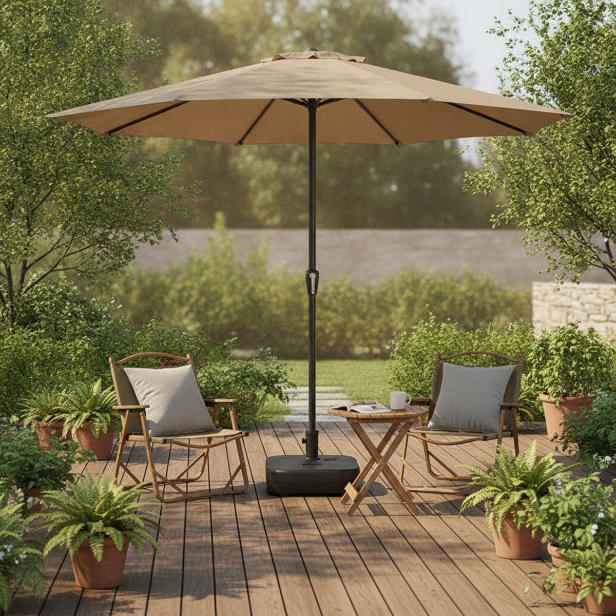 Patio Umbrella with Base UPF 50+ Outdoor Umbrella with Base Waterproof for Homeowners, Cafes, Backyard, Balcony
