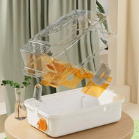 Luxury Hamster Cage with Acrylic Top, Two-Level Transparent Habitat Starter Kit, Modern Square Shape Portable Hamster Cage with Exercise Wheel