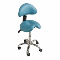 Adjustable Oral Assistant Chair Firm-Density Foam Cushion Saddle Stool with Backrest PU Leather Upholstery Ergonomic Swivel Stool for Practice Room