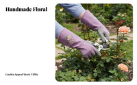 Professional Women's Gardening Gloves, Cowhide, Long Sleeve, Thorn Resistant, Floral Print, Non-Slip, Flower Pruning Gloves