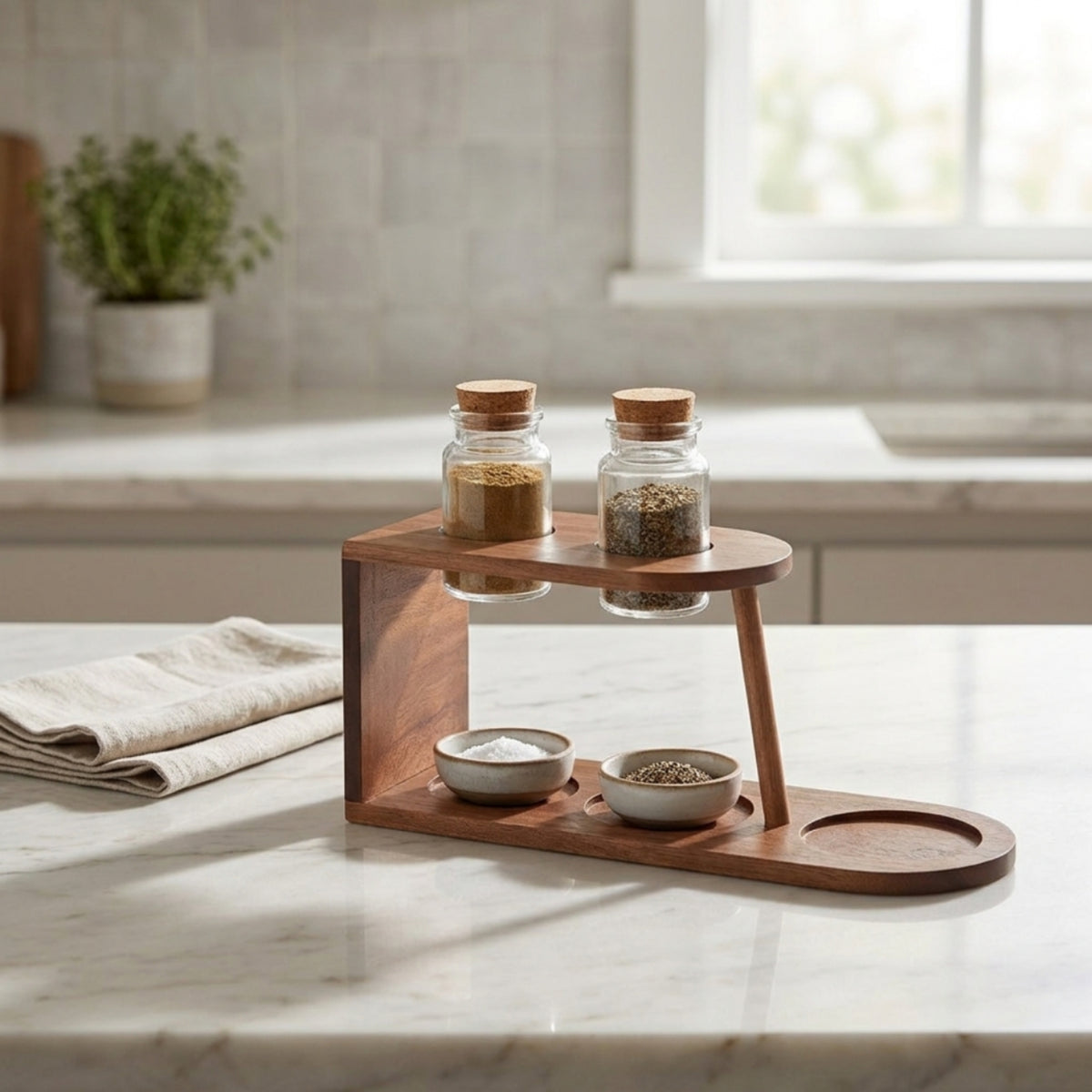 Solid Wood Countertop Coffee Station Organizer 2-Tier Wooden Coffee Stand Compact Kitchen Counter Shelf Space-Saving for Baristas, Office