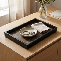 Leather-Edged Wood Tray Modern Rectangular Wooden Tray Decorative Serving Platter