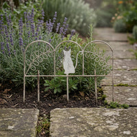 Distressed Finish Feline Fence Ornament Leafy Vine Scrollwork Iron Garden Fence Vintage Feline Iron Ornament Eggshell for Balcony