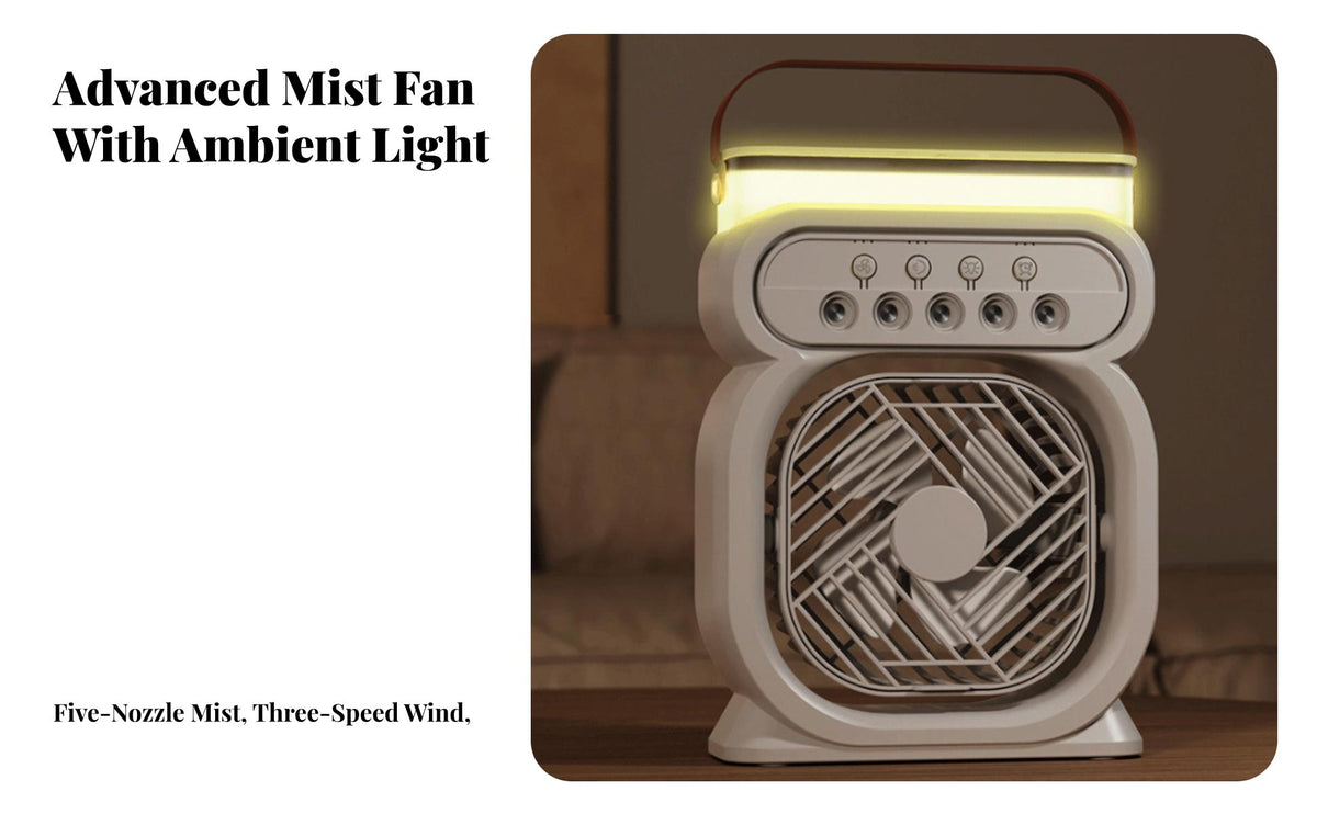 Desktop Misting Fan Colorful Night Light USB Desktop Air Chiller Combination Function USB Humidifier Fan for Students, Office Workers, Dorm Room