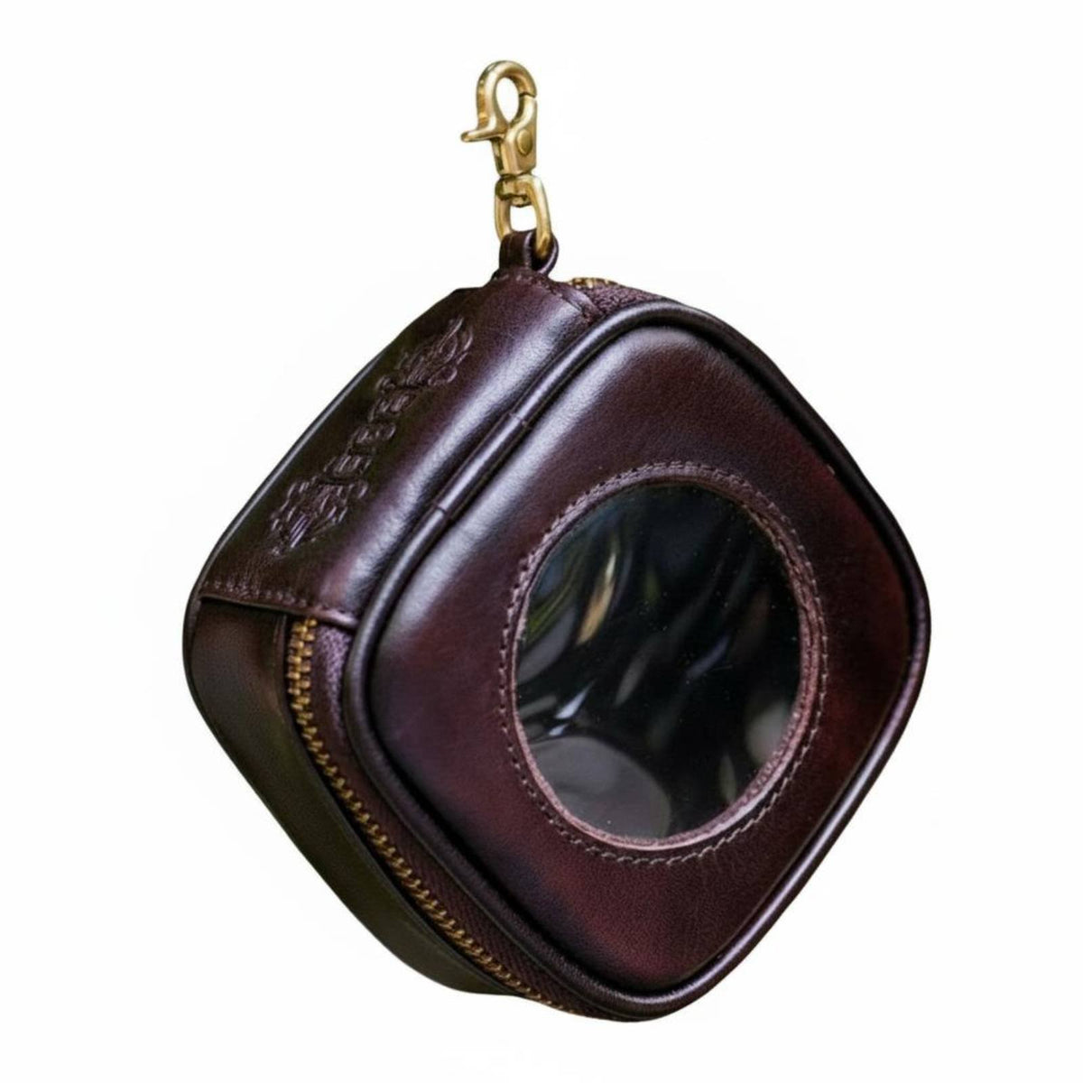 Treasure Pouch Storage Case Dustproof Leather Walnut Storage Bag Handmade Clear Window Collectible Pouch for Collectors