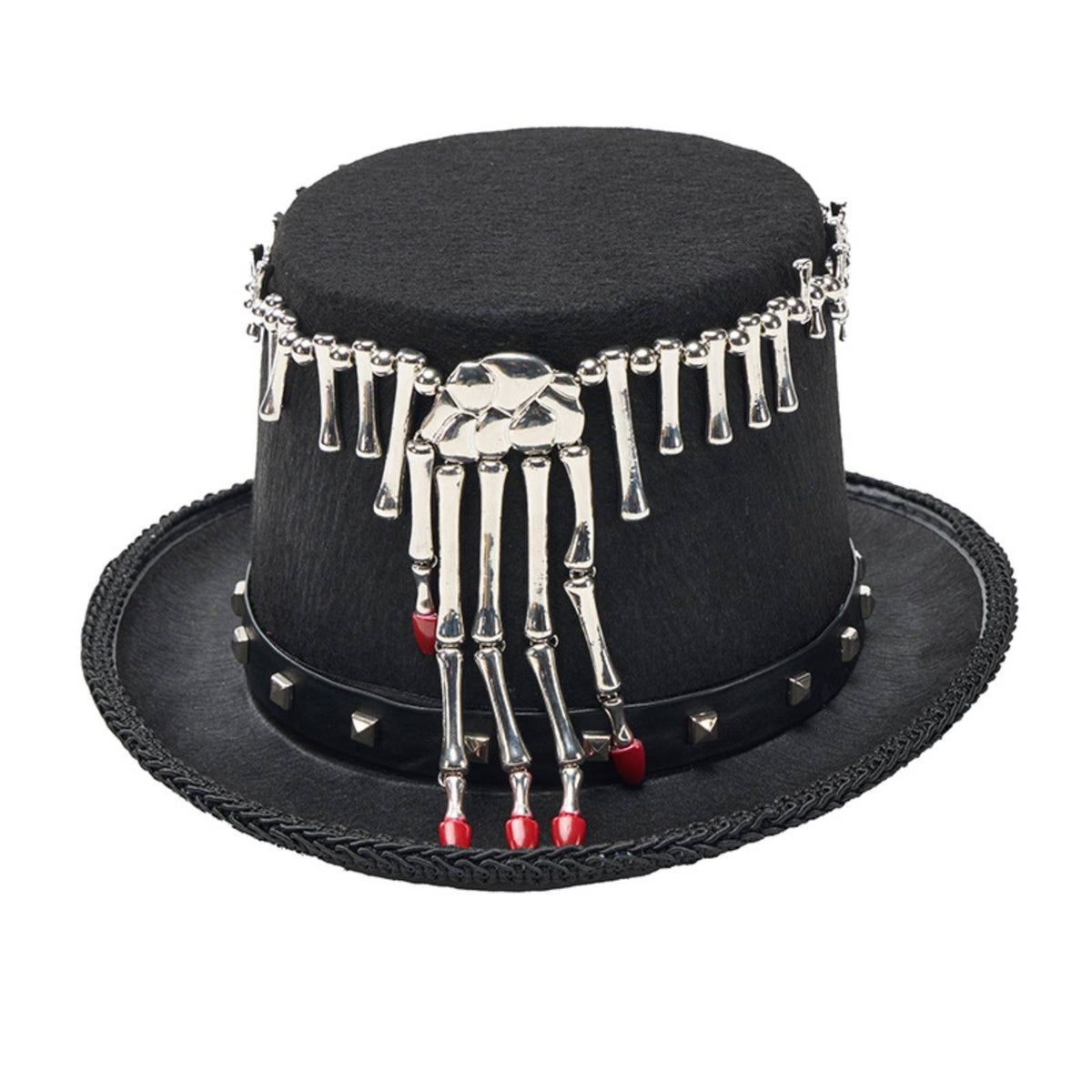Top Hat with Skeleton Hand Steampunk Felt Top Hat Black Cosplay for Cosplayers, Themed Parties