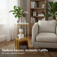 Sintered Stone Upper surfaceTier Accent Table Luxury Design 2-Tier Display Holder Multi-Functional Plant Stand Space-Saving Design for Homeowners, Apartment Dwellers, Interior Decorators, Living Room, Entryway, Hallway, Corner Areas