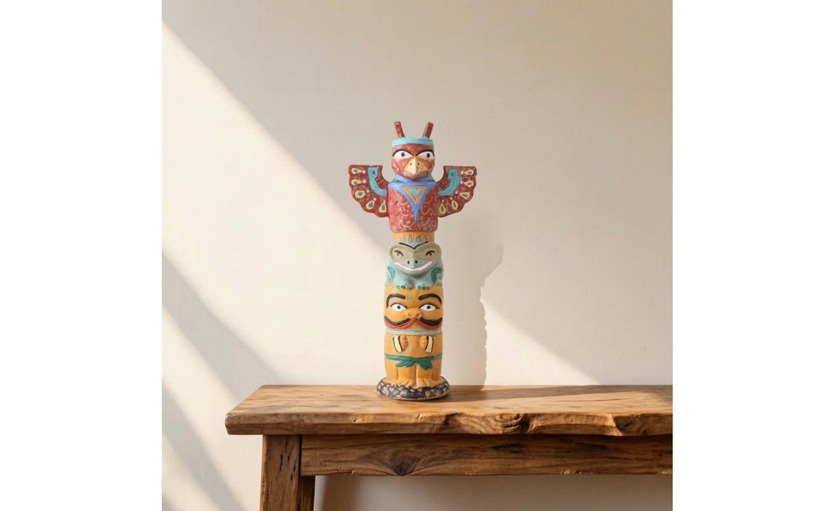 Carved Column Pole Freestanding Carved Column Pole Figurine Artistic Sculpture with Outstretched Appendages for Shelf, Cabinet, Living Room