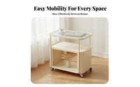Space-Saving Rolling C-Shaped Stand with casters Side Table Multi-Functional Indoor Furniture dual-level Storage for Apartment Dwellers, Remote Workers, Living Room, Next to Sofa, Small Spaces, Beside Bed