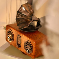 Vintage Bluetooth Speaker TF Card & USB Support Retro Gramophone Speaker Heavy Bass Mini Gramophone Music Player for Desktop, Living Room, Bedroom