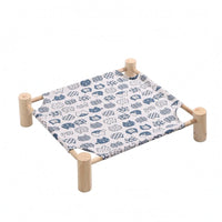 Wood Frame Raised Pet Cot Bed Patterned Print Elevated Pet Lounge Bed Bound Edges Hammock Style for Lounging, Resting