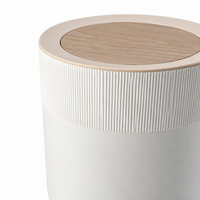 9L Round Bathroom Trash Can, Wood-Look Waste Bin with Push Lid, for Office and Bedroom