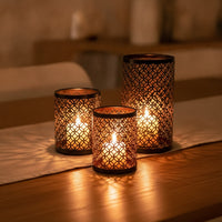 3 Pieces Candle Holder with Cutout Pattern Geometric Decor Black for Living Room