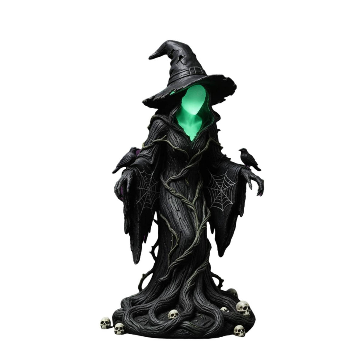 Light-up Witch Statue with Skull Base Glowing Witch Figurine Spooky Ornament Eerie for Courtyard