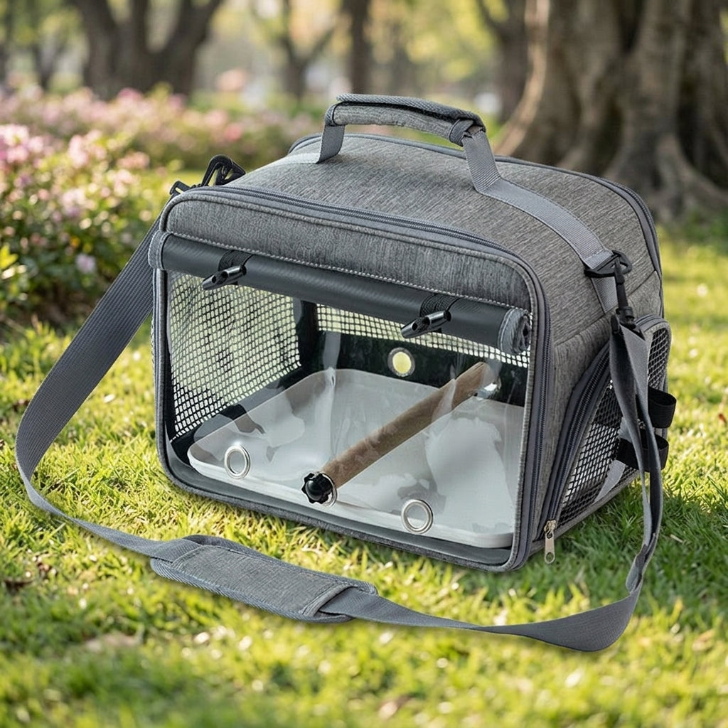 Outdoor Bird Carrier and Small Bird Walking Bag, Breathable Travel Handheld Shoulder Strap Case with Perch and Drip Tray for Parrot Parakeet