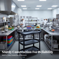 High Load Capacity 3 Tier Bus Cart Easy to Clean Rolling Restaurant Trolley Multi-Purpose Commercial Serving Cart Reinforced Shelves for Kitchen Team, Warehouse Workers, Catering Events, Cafeteria, Garage, Workshop