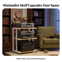 With Wheels Audio Equipment Stand Space Saving High-Fidelity Component Rack Sturdy Construction Mobile Amplifier Cabinet Stable and Long-Lasting for Audiophiles, Living Room
