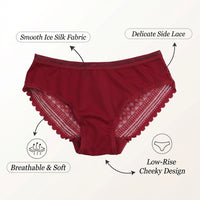 Women's Knickers Plus Size Lace Trim Panties with Ice Silk Material, Low Rise Seamless Ladies Underwear for Everyday Comfort