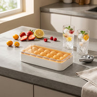 Storage Box with Ice Tray for Soft Drinks, Food Grade Round Ice Maker with Lid for Spheres, Easy Release Kitchen Gadget, 1 Pack Container
