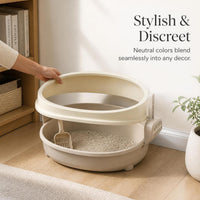 Semi-Enclosed Cat Litter Box with Scoop - Large, Anti-Splash Pet Toilet