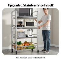Multi-Tier Vegetable Basket Stand Multifunctional Multi-Tier Storage Rack Detachable Baskets Microwave Stand with Wheels for Pantry, Dorm Room, Office