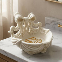 Ribbon-Style Sides Shell Jewelry Tray Layered Ridges Bow Jewelry Tray Smooth Curves Finger Holder Dish Open Round Interior